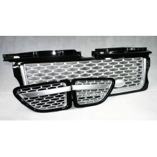 Range Rover Sport (L320) Gloss Black Grille with Silver Mesh 3 Piece Set